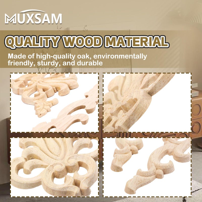MUXSAM 2-Pair Wood Carved Onlays, 20x10cm/7.87"x3.94", Left&Right Decorated Furniture Appliques, Wooden Carving Corner Decals for Cabinet Drawer Cupboard Dresser Mirror Door Wall Bed DIY Projects - Image 5